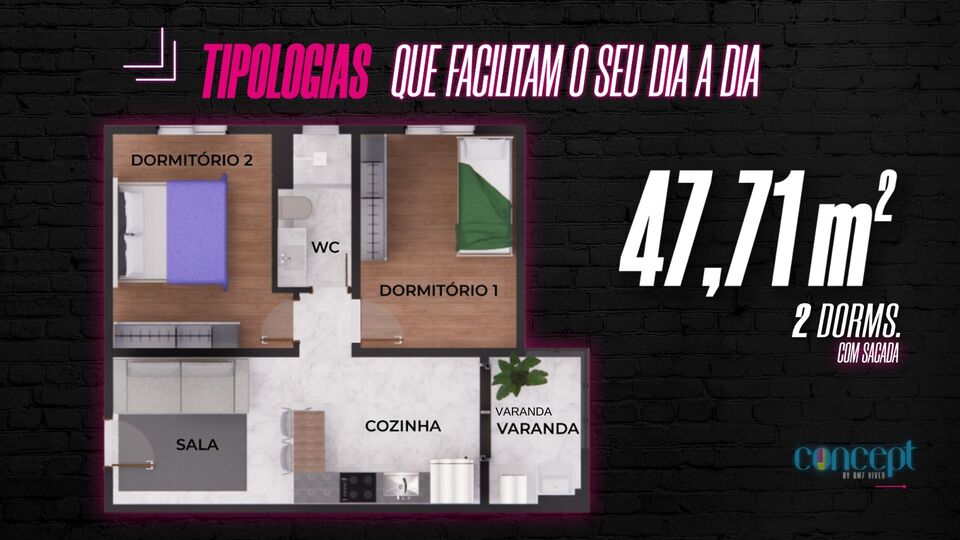 Futuro Lançamento Residencial Concept aptos de 1 e 2 dorms BM7